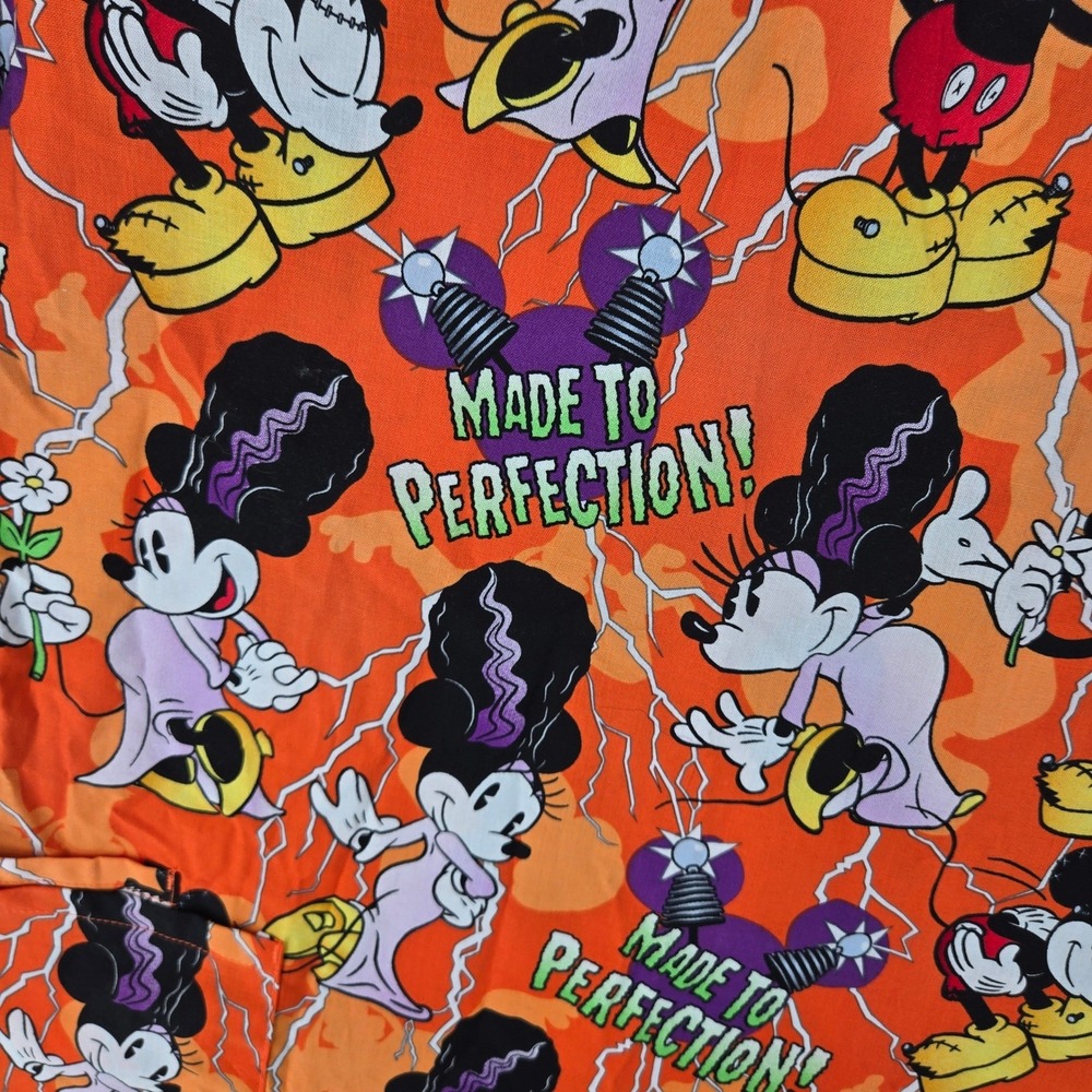 Disney NEW 3XL Mickey Minnie Frankenstein Halloween Scrub Top‎ Womens Orange - Picture 9 of 10